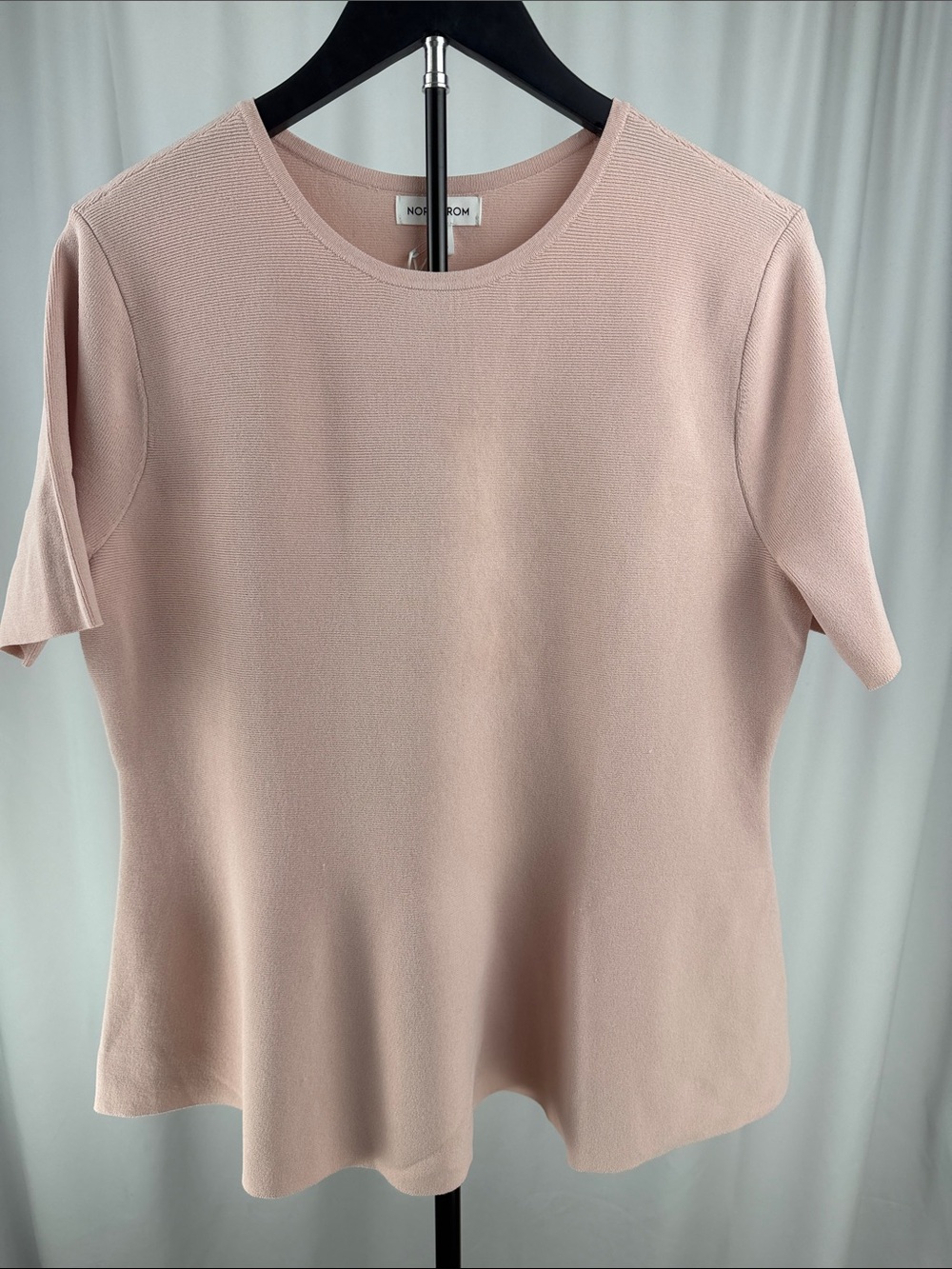 Nordstrom Pale Blush Pink Short-Sleeve Knit Peplum Top